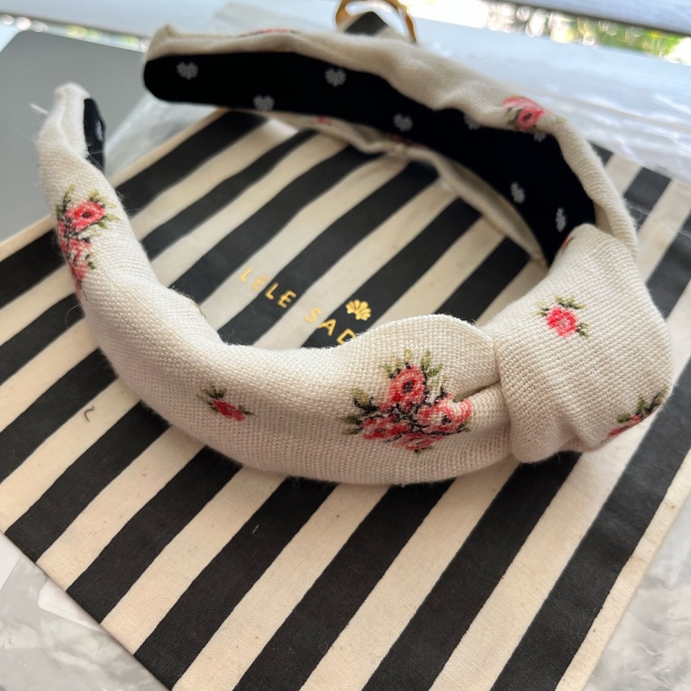 SOLD Lele sadoughi x loveshackfancy LSF knotted headband white linen floral